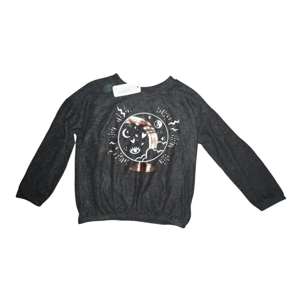 Gymboree Girls Gray Sweater Tight Knit Rose Gold Graphic Soft Small NWT